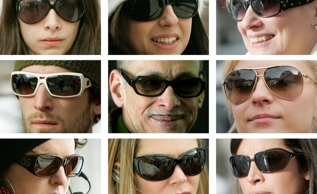 Combination image of publicists, PR people, fans, volunteers and stars wearing sunglasses at the 25th annual Sundance film festival in Park City